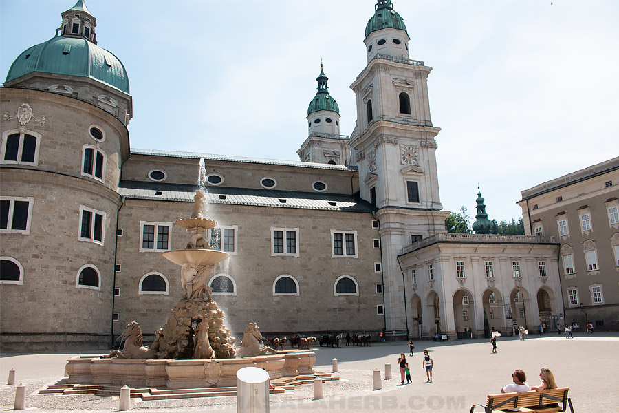 cathedral in salzburg and fountain