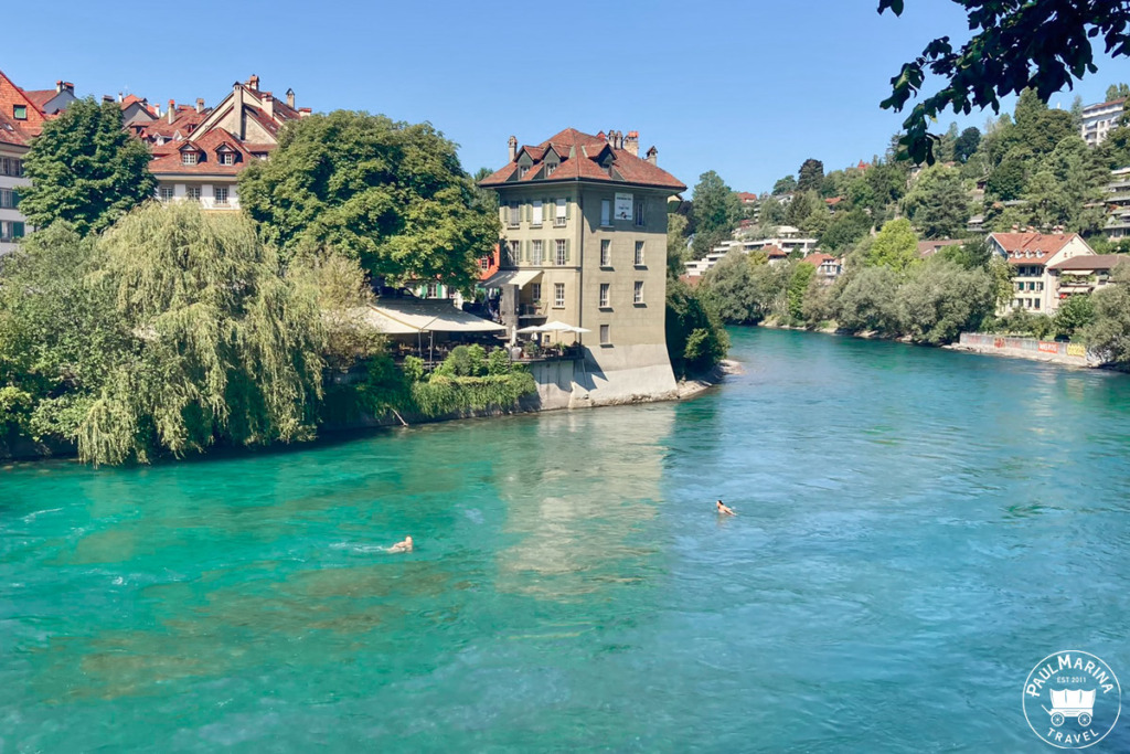 Swimming in the Aare river in Bern in summer