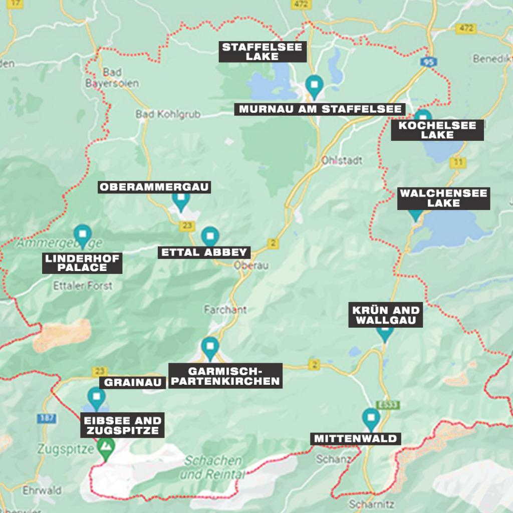 Map of Garmisch with places to visit