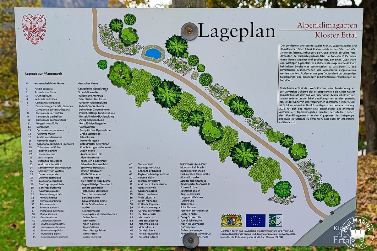 Map of the Ettal garden with plant identification in Latin and German