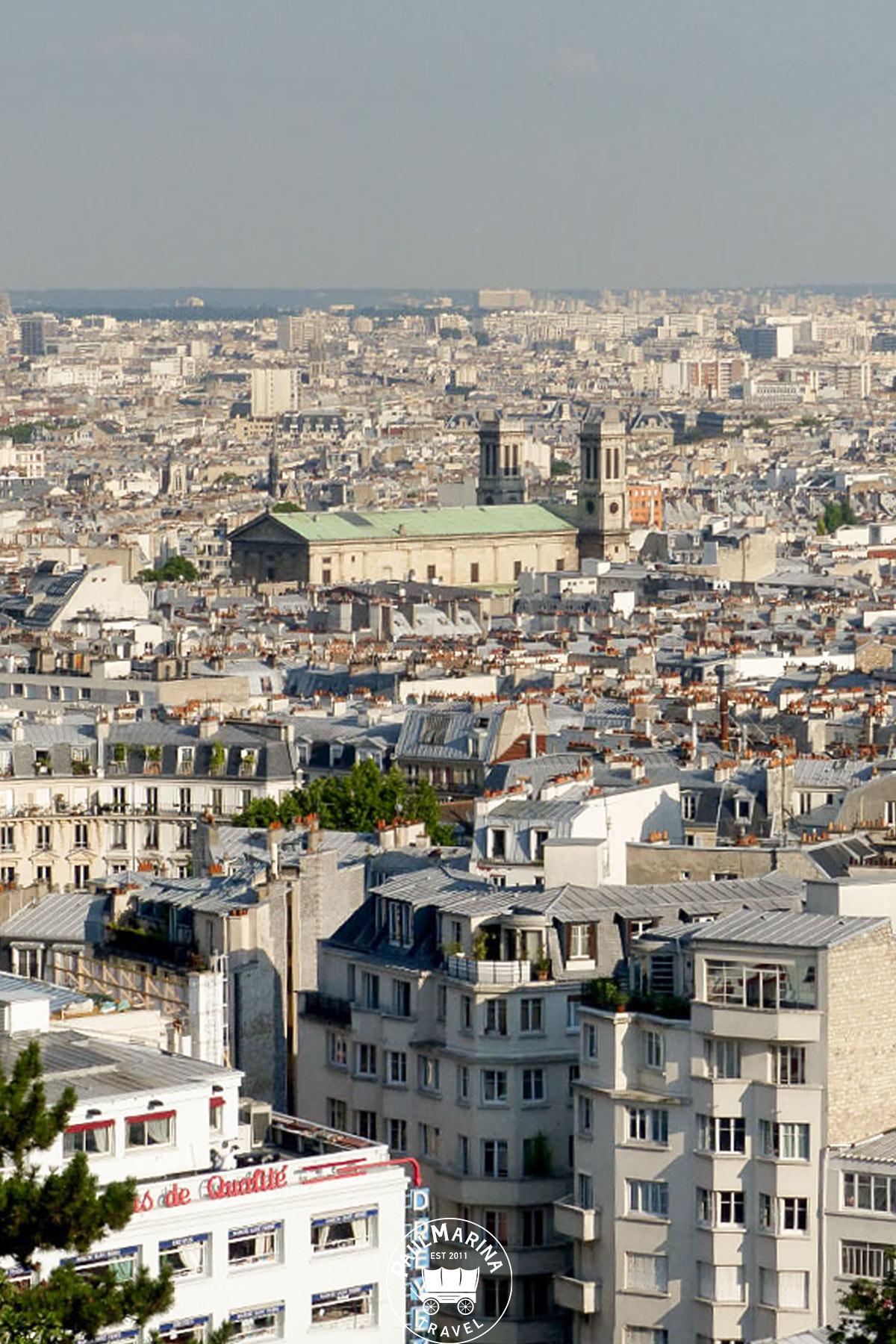View from Montmartre Basilica lookout to Notre Dame de Paris Cathedral before the 2019 fire