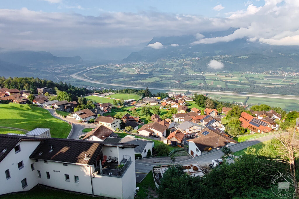 View from Triesenberg to Liechtenstein, Rhine river and Switzerland