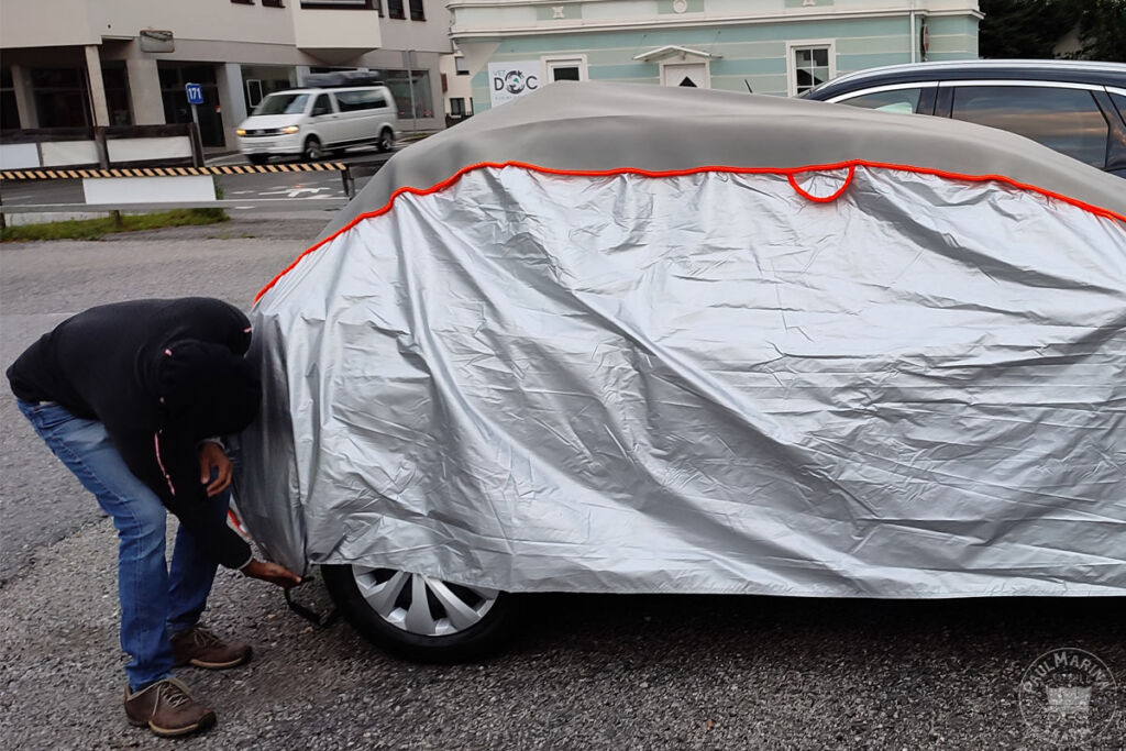 Strapping protection hail car cover